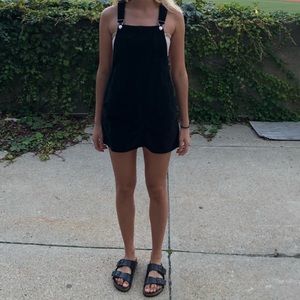 Topshop black velvet overalls dress